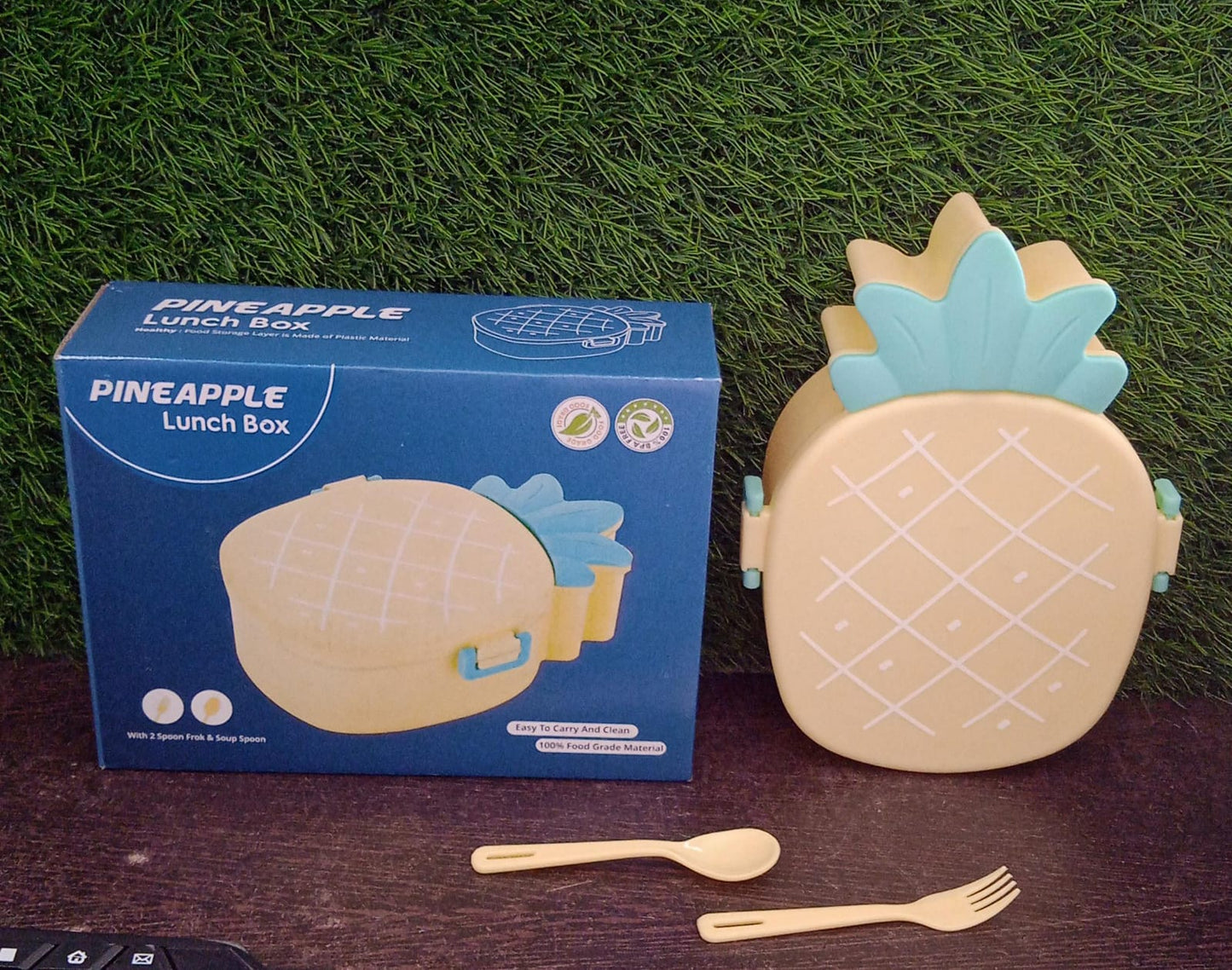 5729 Kids Lunch Box Cute Pineapple Shaped Bento Box With Fork Spoon Snack Candy Container Microwave Portable Office Lunch Box (1 Pc With Spoon Fork Color Box)