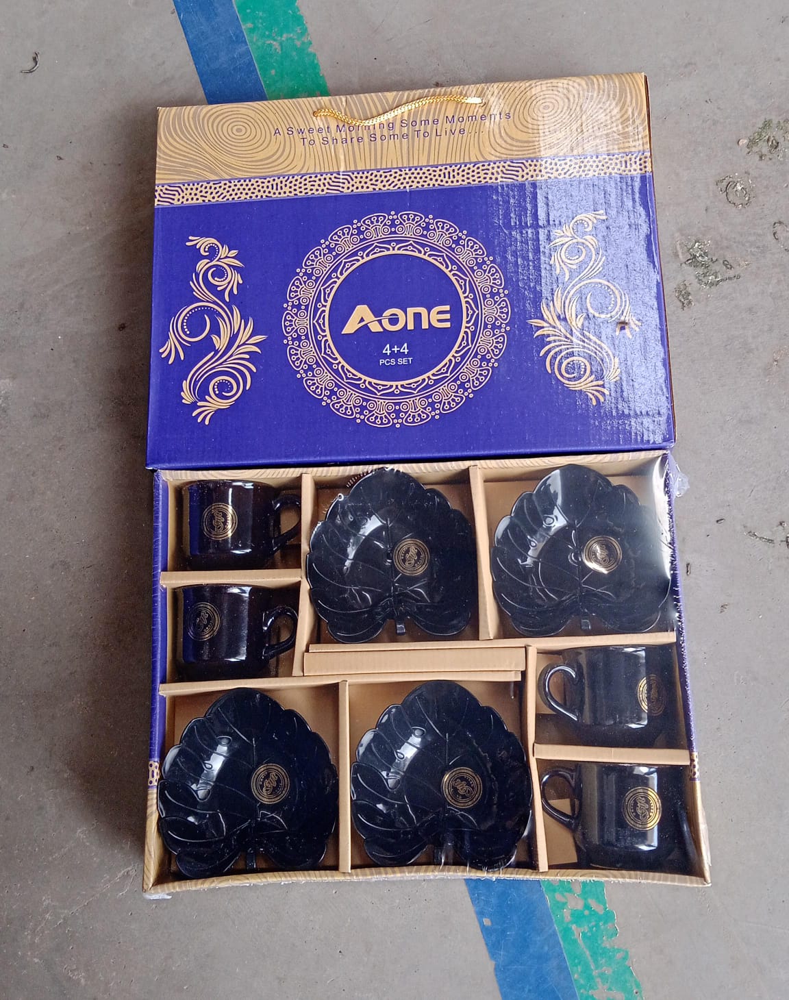 A One Ceramic Tea Cups Mug Set With Leaf Shape Serving Bowl (8 Pcs Set)