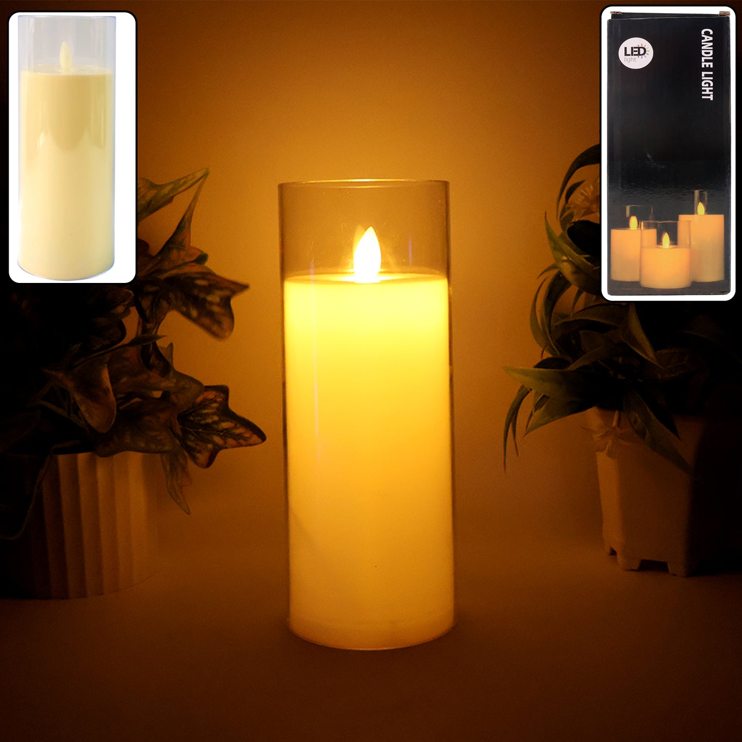 Led Flameless Candle Light With Realistic Flickering Flame Effect In Glass Cover (1 Pc)