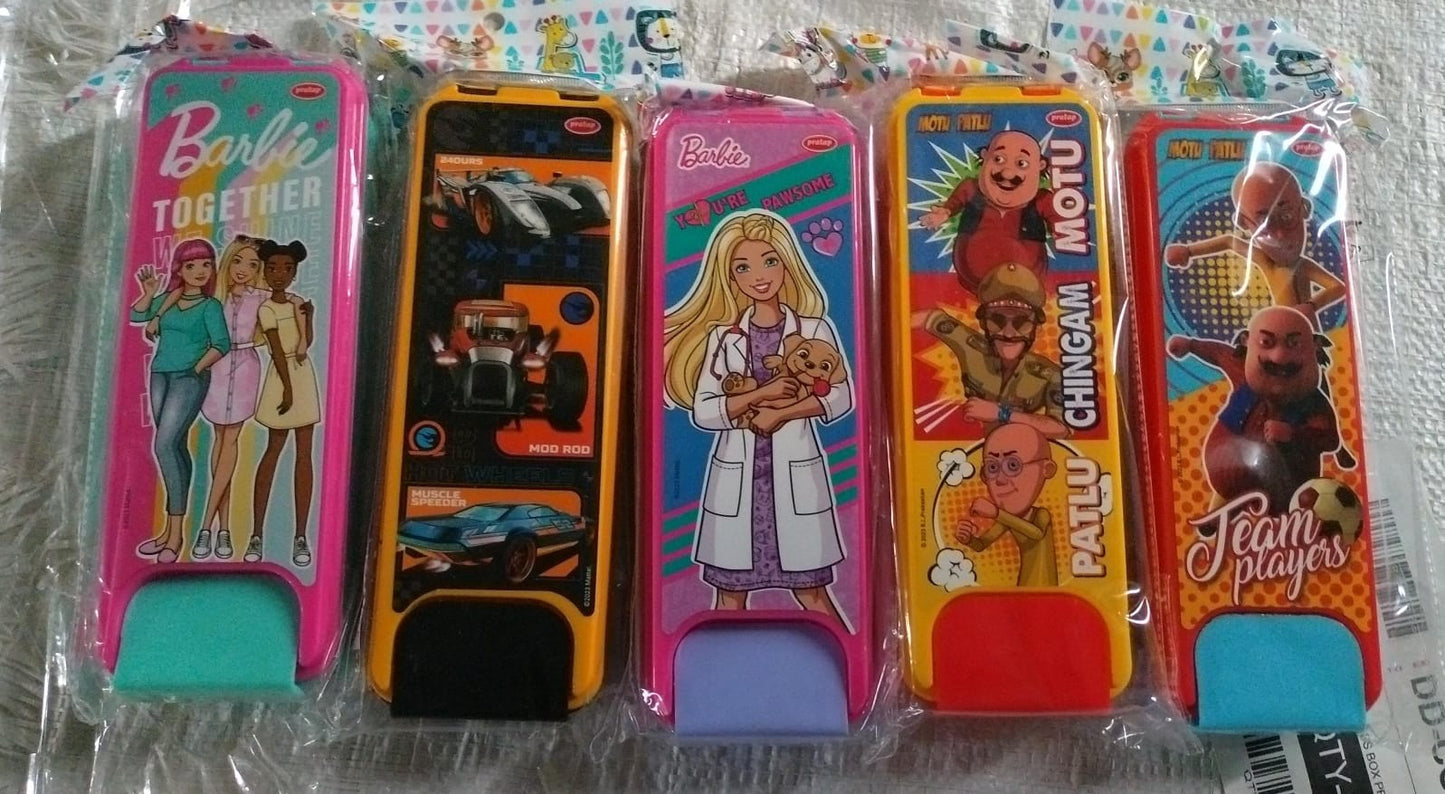 Stylish Cartoon Printed Hard Top Pencil Box For Kids (1 Pc Mix Design)