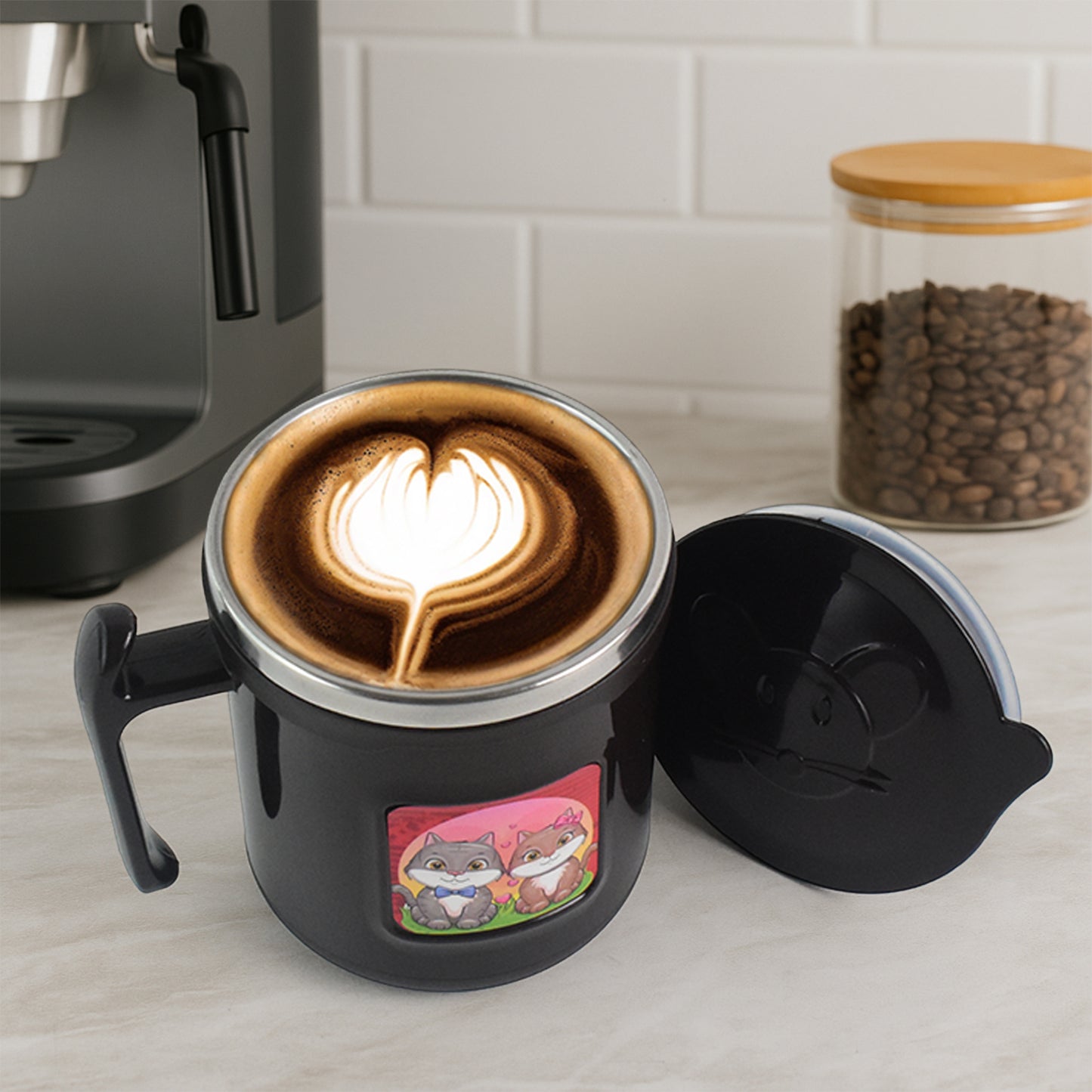 1 Pc Apex Cat Mug 250 Ml Stainless Steel Insulated Inner With Cute Cat Print