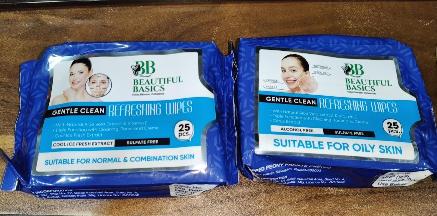 Beautiful Basics Normal Oily Skin Face Wipes (2 Pkts X 50 Pcs Wipes)