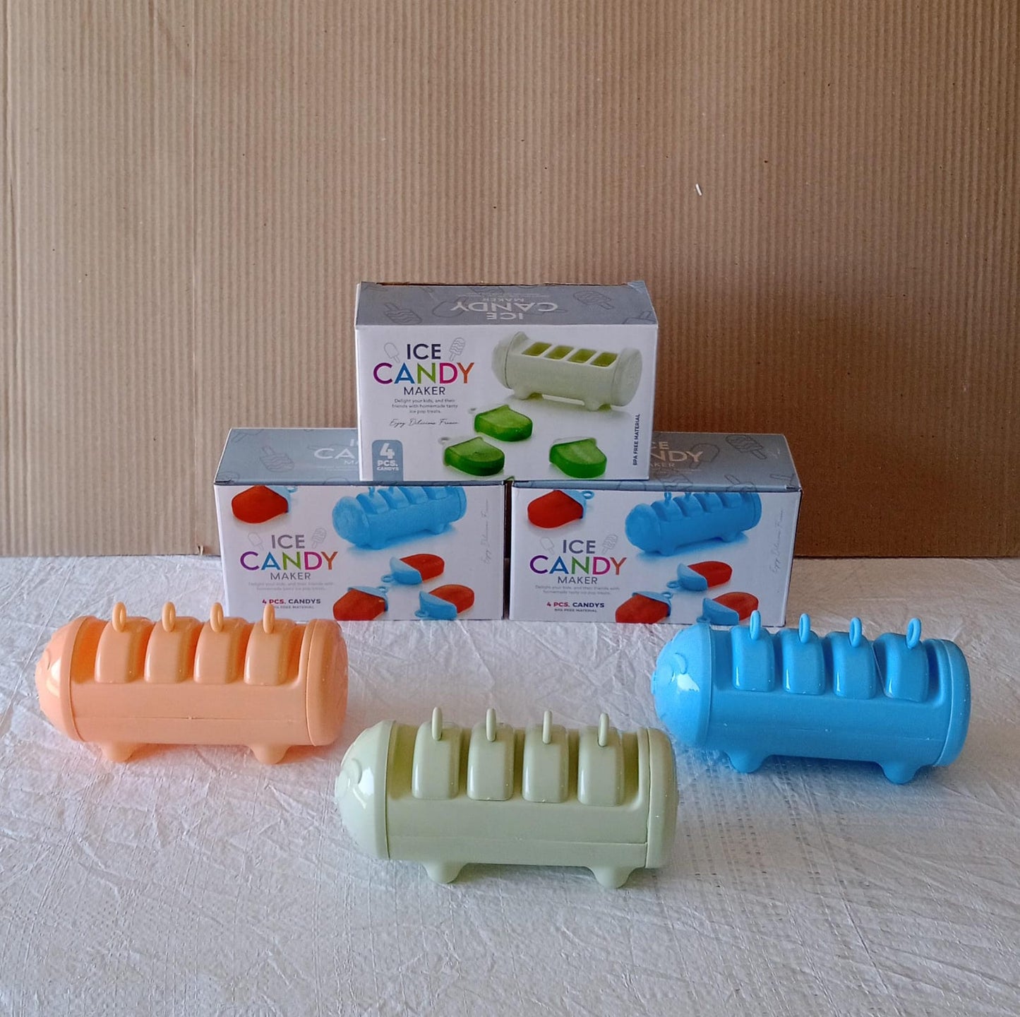 5596 Cartoon Shape Mold Ice Candy Popsicle Mold Ice Plastic Ice Candy Maker Kulfi Maker Molds Set With 4 Cups (1 Pc Multicolor)