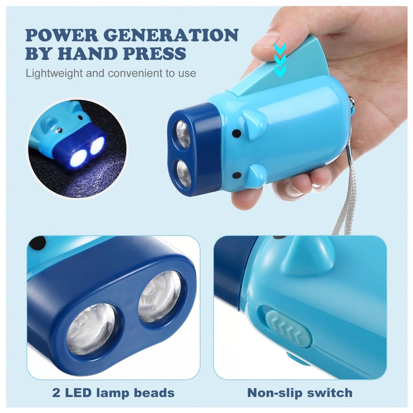 2-led Hand Press Torch  Battery-free Hand Crank Flashlight