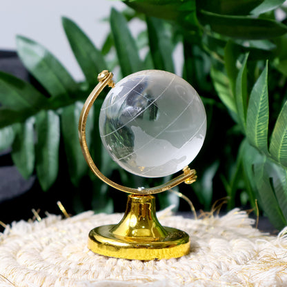 Small Crystal Globe Table Showpiece With Golden Stand (1 Pc)