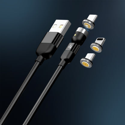 0301 3 In 1 Magnetic Usb Charging Cable  Usb-c Android And Lightning With Extra Protecting Nylon Strong Magnetic Cable With Full Rotation Support Fast Charging