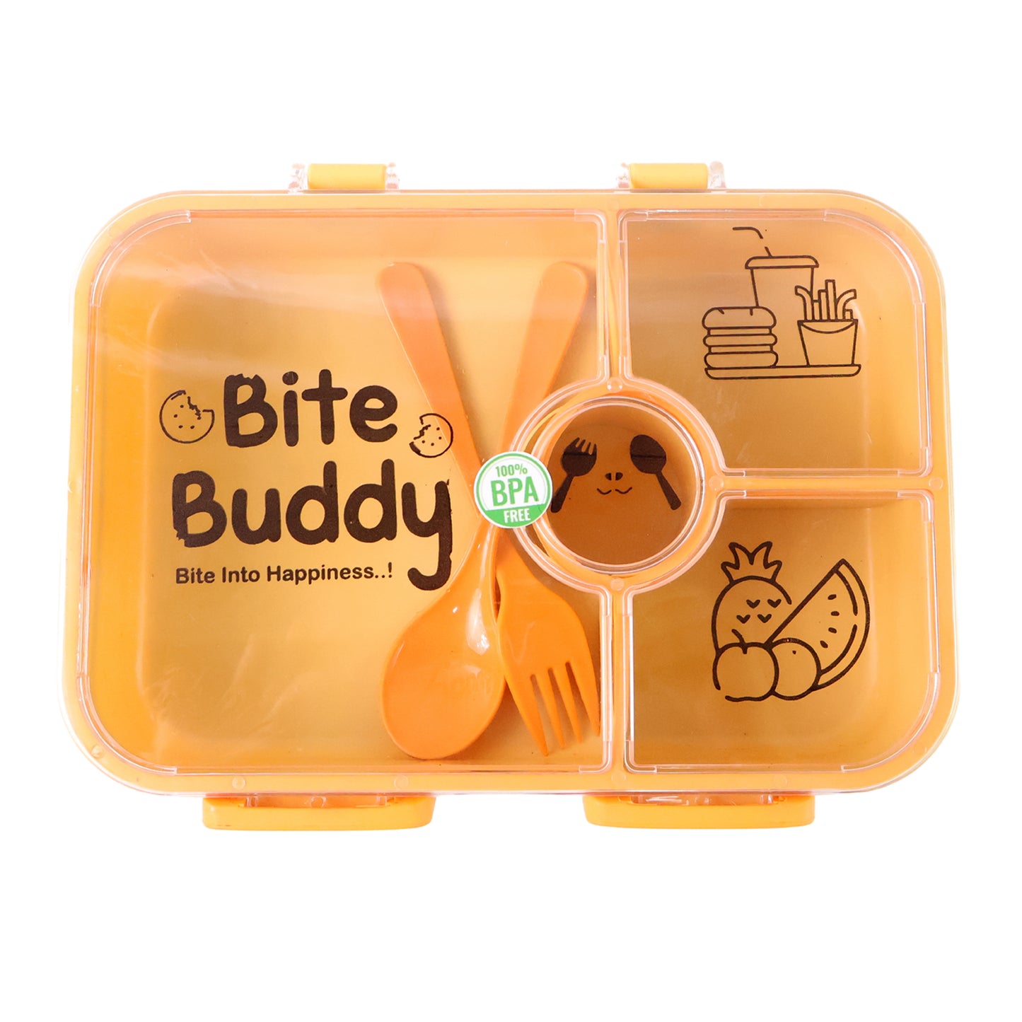 Bite Buddy 4-compartment Leak-resistant Plastic Lunch Box With Spoon  Fork