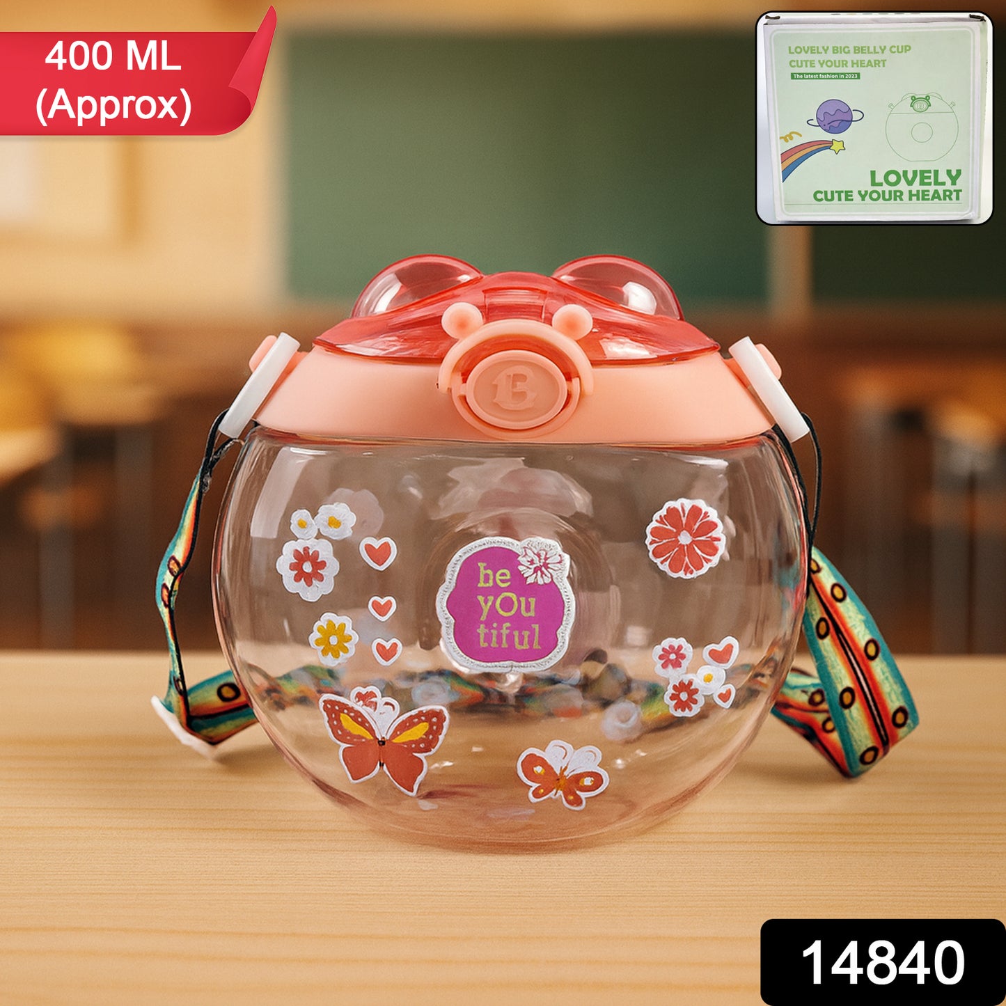 Round Belly Shape Kids Water Bottle (400ml  1 Set )