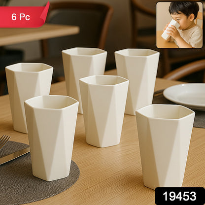 Hexagon Shape Plastic Drinking Glass Set (6 Pc)