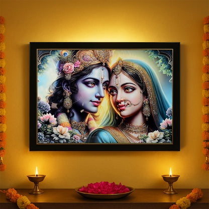 Lord Krishna And Radha Wall Painting With Wooden Frame 60x45 Cm Approx (1 Pc  Mix Design)