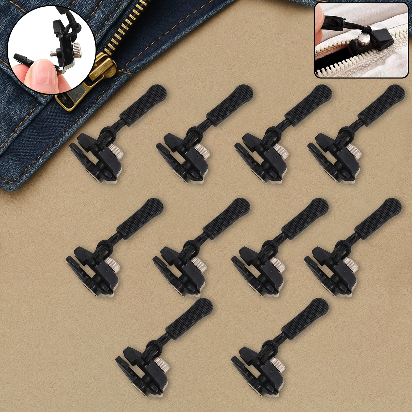 Portable Universal Detachable Zipper Slider (10 Pc Medium)