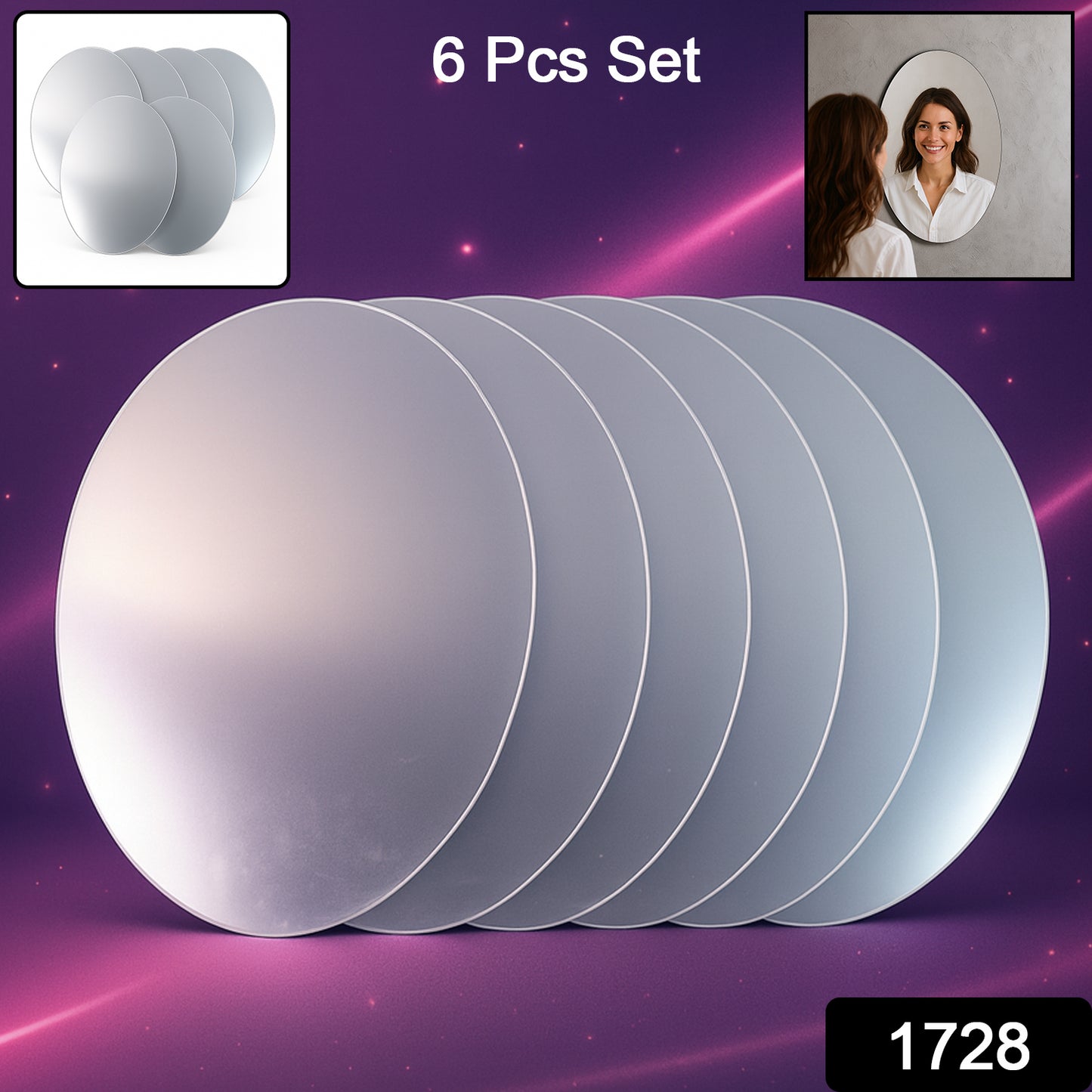 Elegant Oval Frameless Wall Mirror For Home  Office Decor (6 Pc)