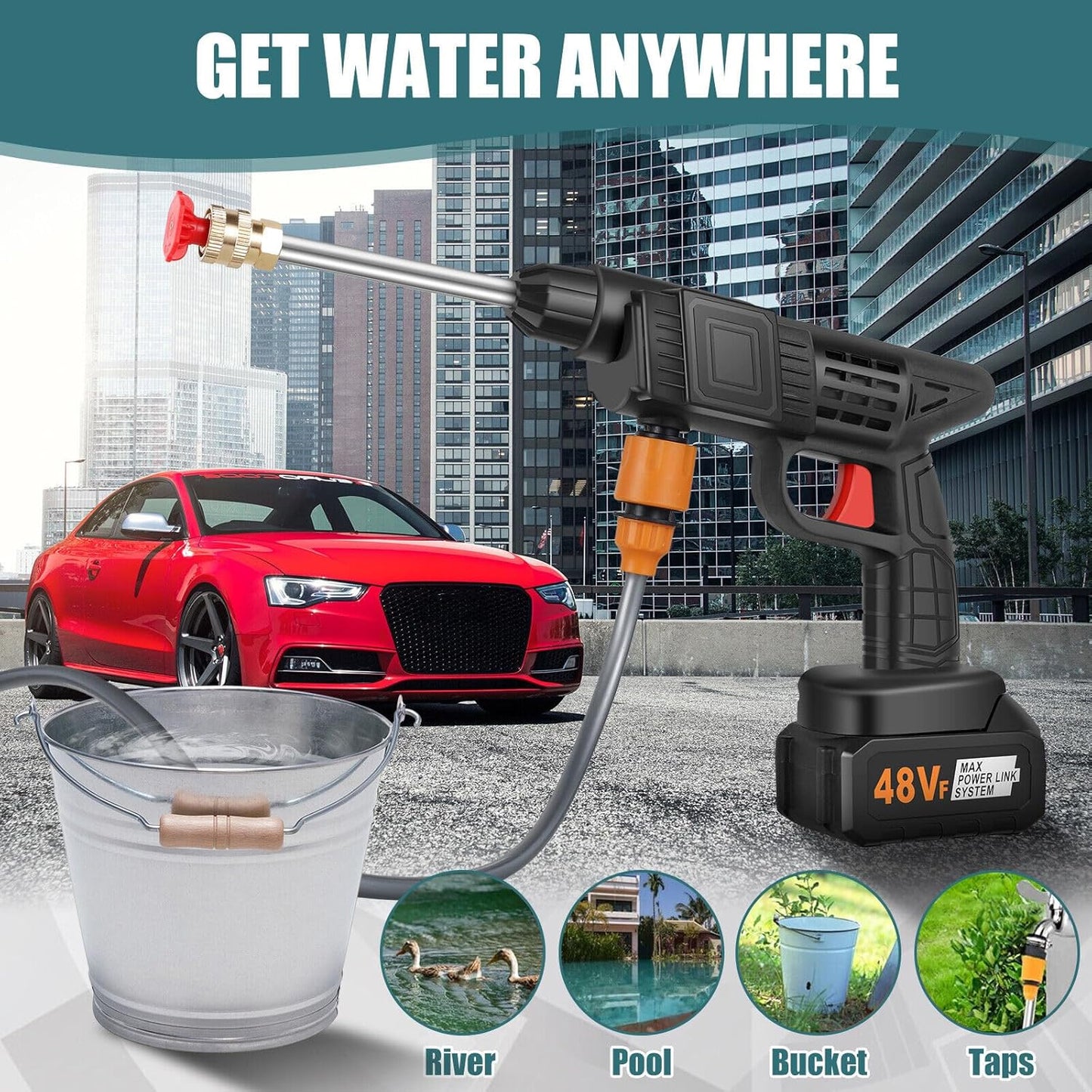 48v Car Washer Gun Wireless High Pressure Washer Water Spray Gun Car Washing Kit