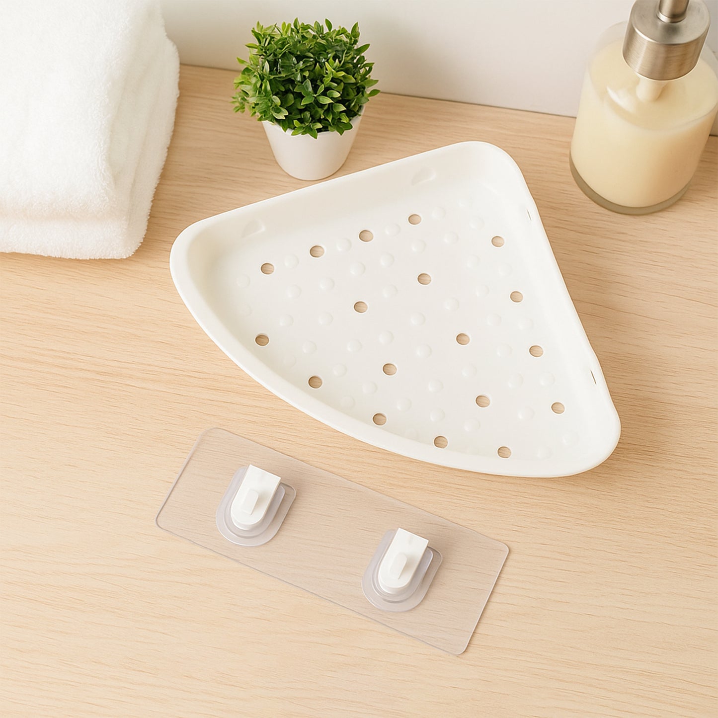 Self-adhesive Corner Bathroom Shelf With Fast-drain Holes (1 Pc)