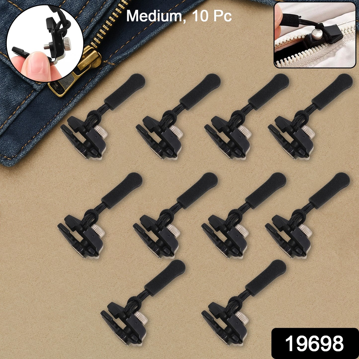 Portable Universal Detachable Zipper Slider (10 Pc Medium)