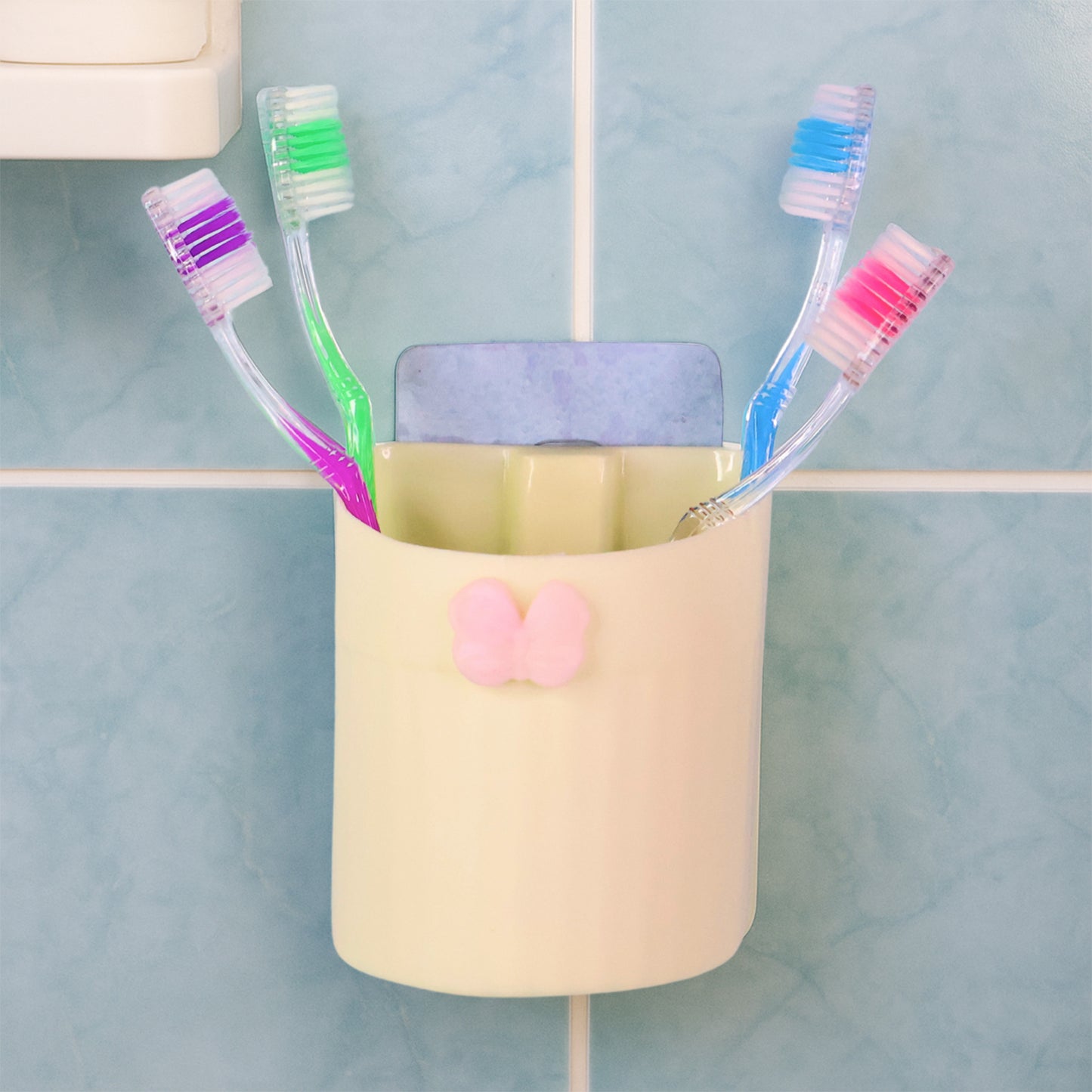 Premium Wall-mounted Toothbrush Holder With Butterfly Design (1 Pc)