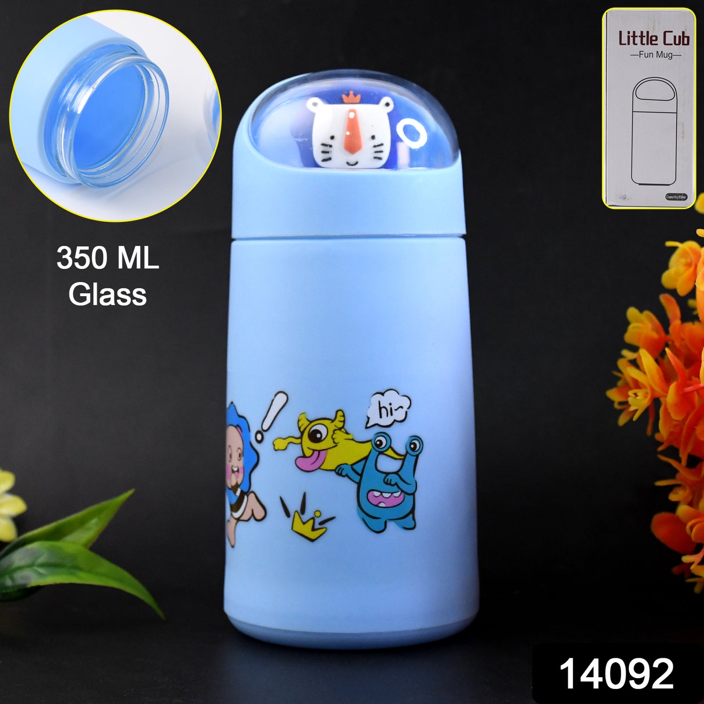 Double Wall Cartoon Glass Water Bottle 350ml (1 Pc)