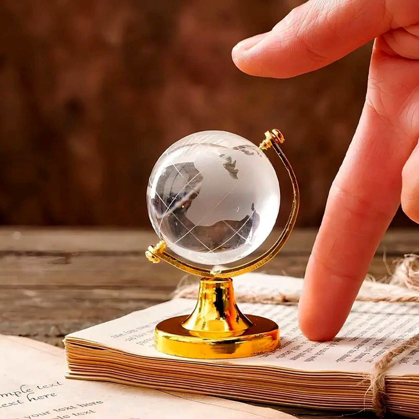 Small Crystal Globe Table Showpiece With Golden Stand (1 Pc)