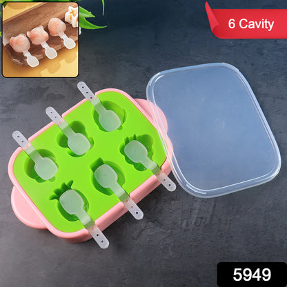 6-cavity Silicone Ice Cream And Popsicle Mold Tray (1 Set)