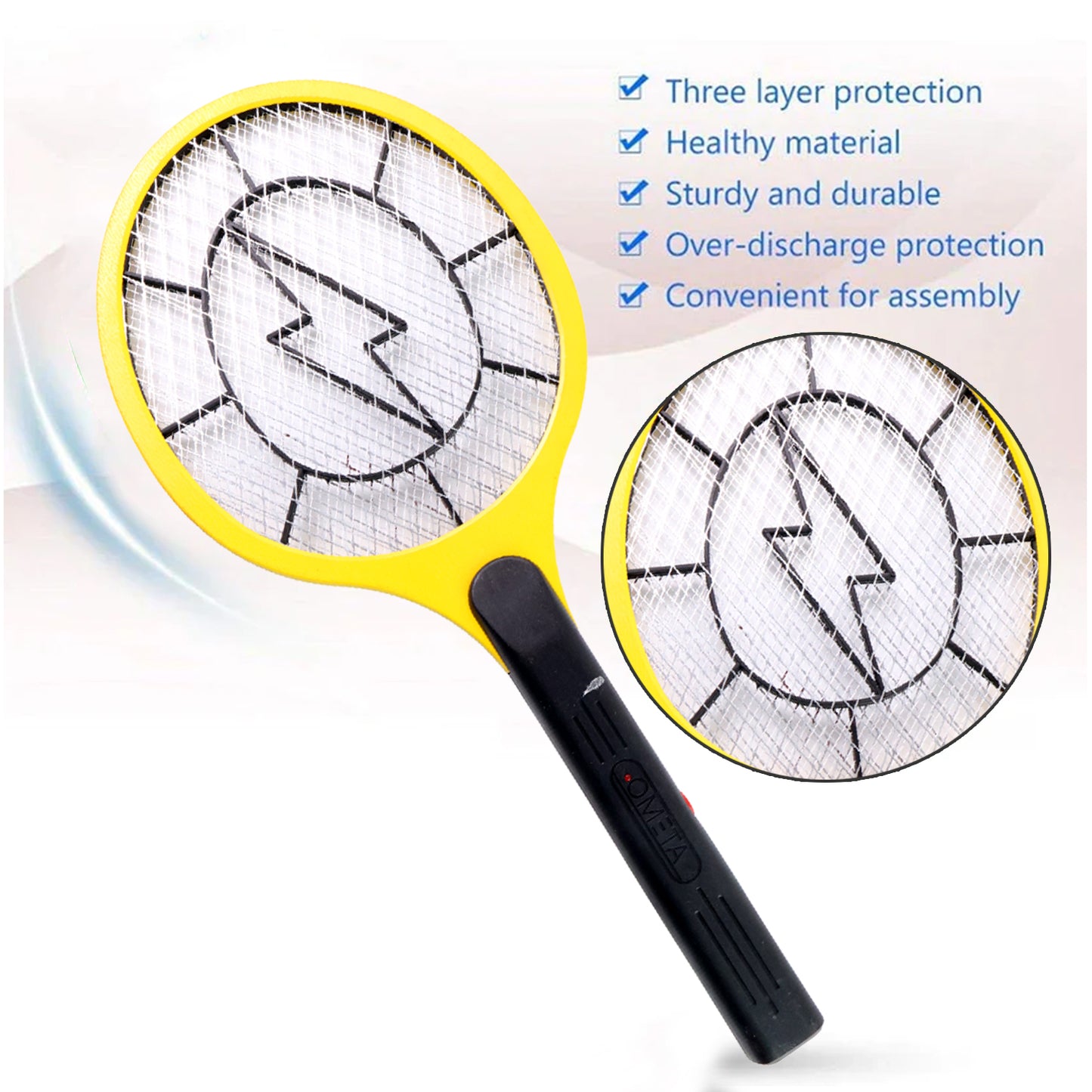 Yellow Rechargeable Electric Mosquito Killer Racket With Cable