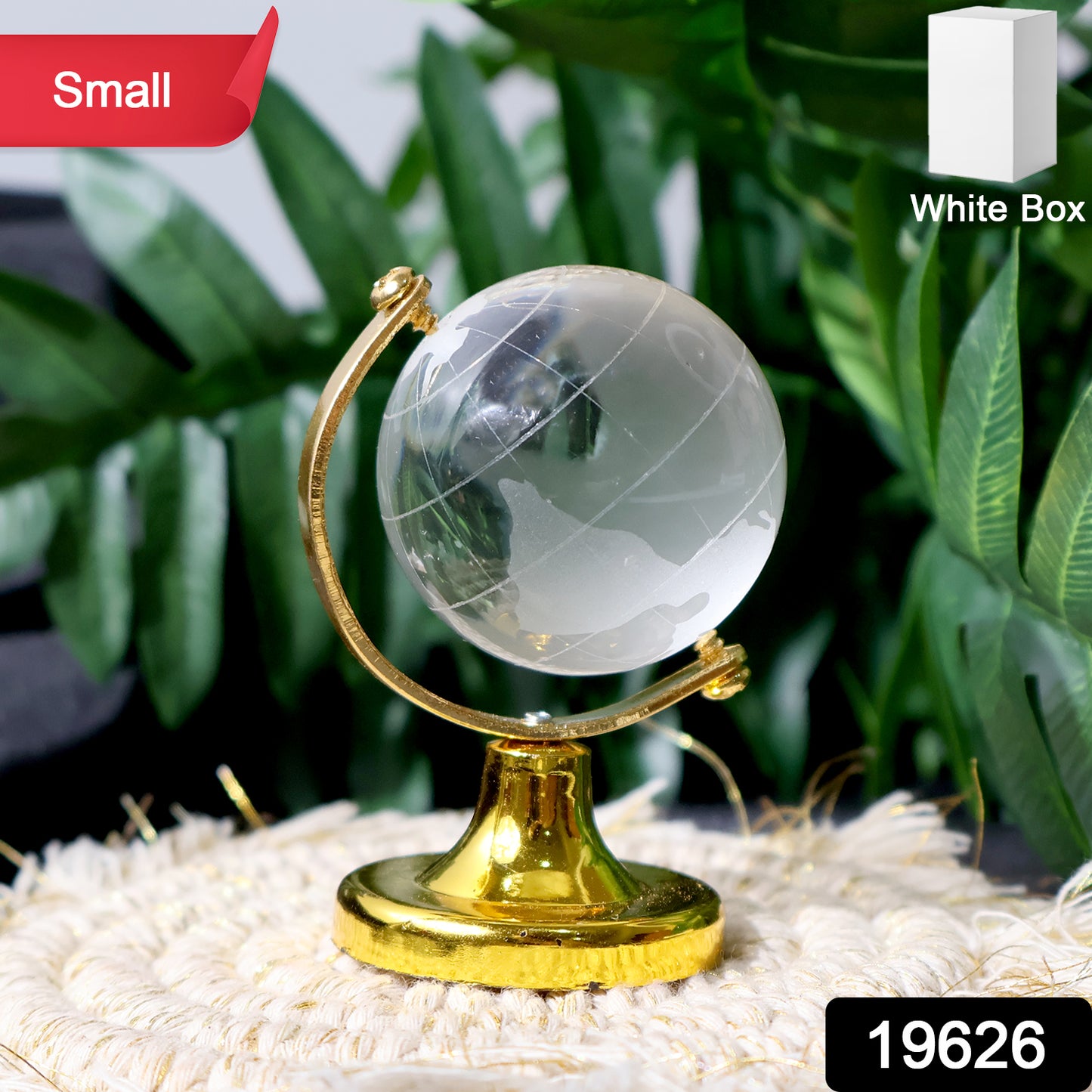 Small Crystal Globe Table Showpiece With Golden Stand (1 Pc)