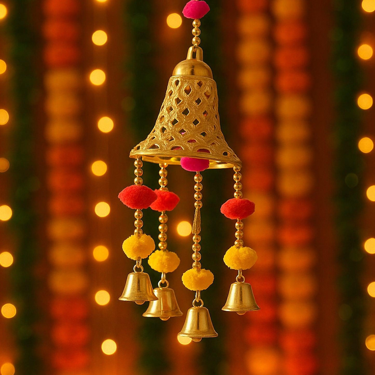 Decorative Hanging Bell With Colorful Tassels - (1 Pc)