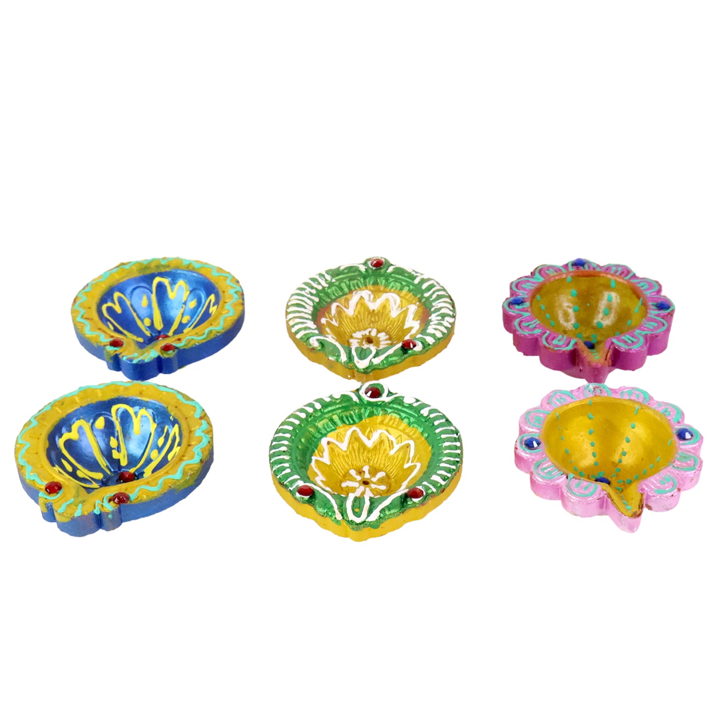 Decorative Hand-painted Clay Diya Set (6 Pc)