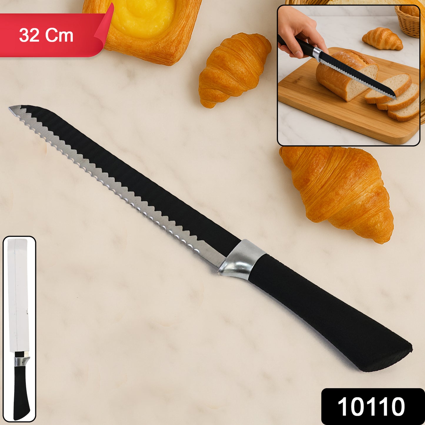 Premium 32 Cm Serrated Bread Knife With Ergonomic Handle