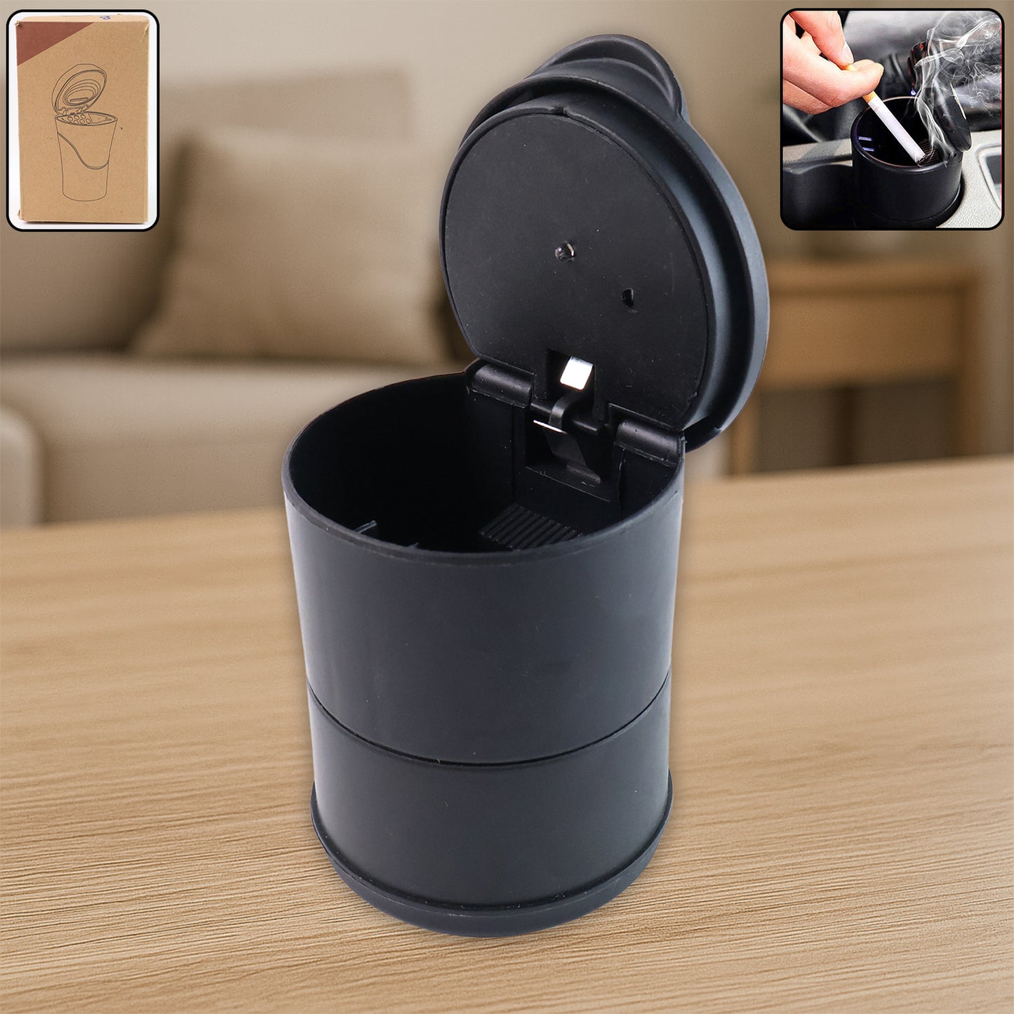 Premium Quality Led Illuminated Car Ashtray With Lid And Detachable Holder (1 Pc)