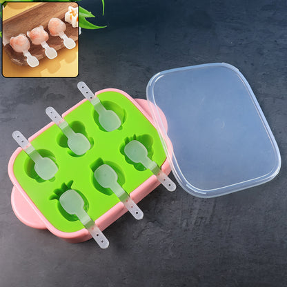 6-cavity Silicone Ice Cream And Popsicle Mold Tray (1 Set)