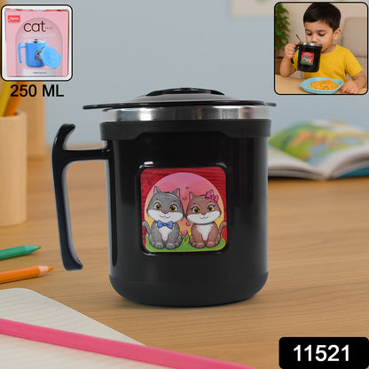1 Pc Apex Cat Mug  250 Ml Stainless Steel Insulated Inner With Cute Cat Print