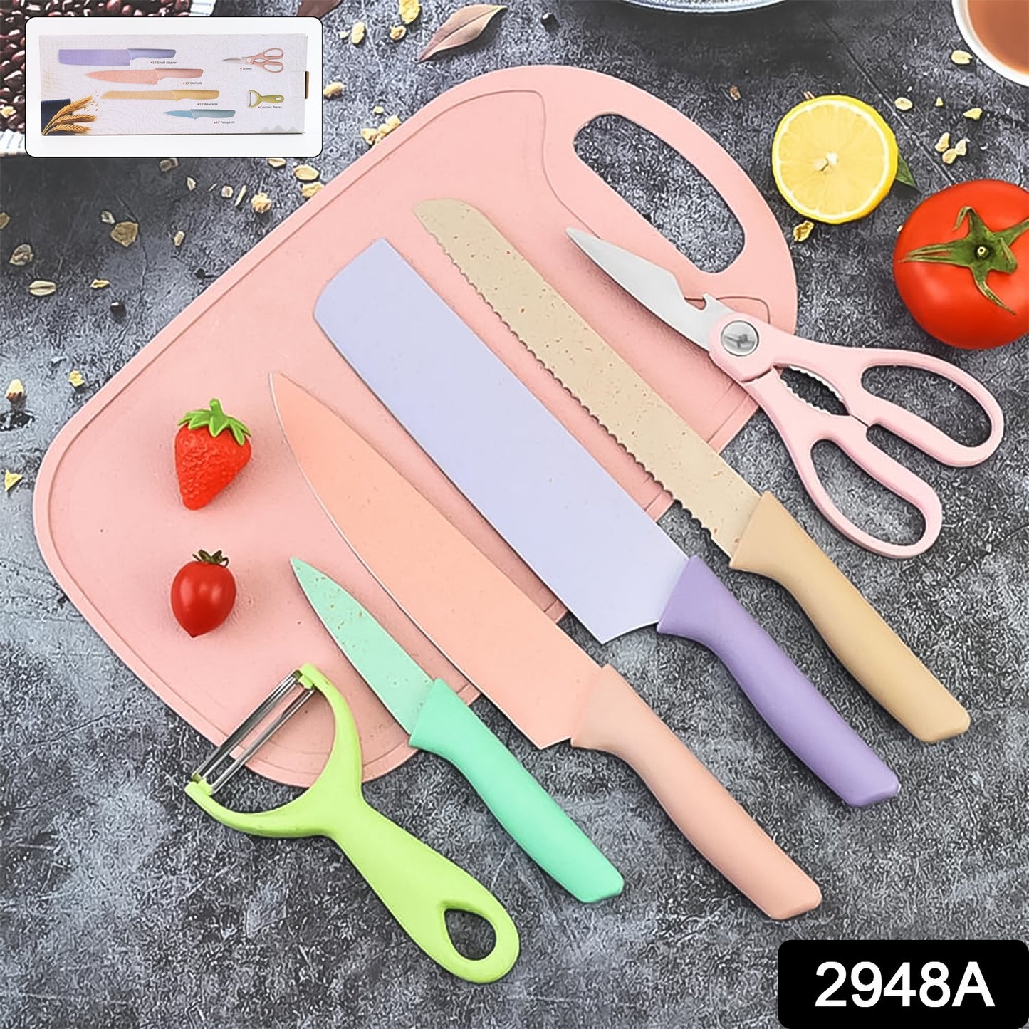 2948a Professional Colorful Kitchen Knives Set Of 6 Pieces Non-stick Blades With High Carbon Stainless Steel Sharp Kitchen Cutting Knives Set For Slicing Paring And Cooking Chef Kitchen Knives Set