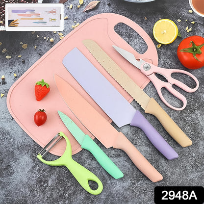 2948a Professional Colorful Kitchen Knives Set Of 6 Pieces Non-stick Blades With High Carbon Stainless Steel Sharp Kitchen Cutting Knives Set For Slicing Paring And Cooking Chef Kitchen Knives Set