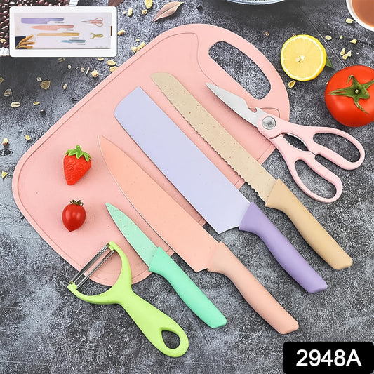 2948a Professional Colorful Kitchen Knives Set Of 6 Pieces Non-stick Blades With High Carbon Stainless Steel Sharp Kitchen Cutting Knives Set For Slicing Paring And Cooking Chef Kitchen Knives Set
