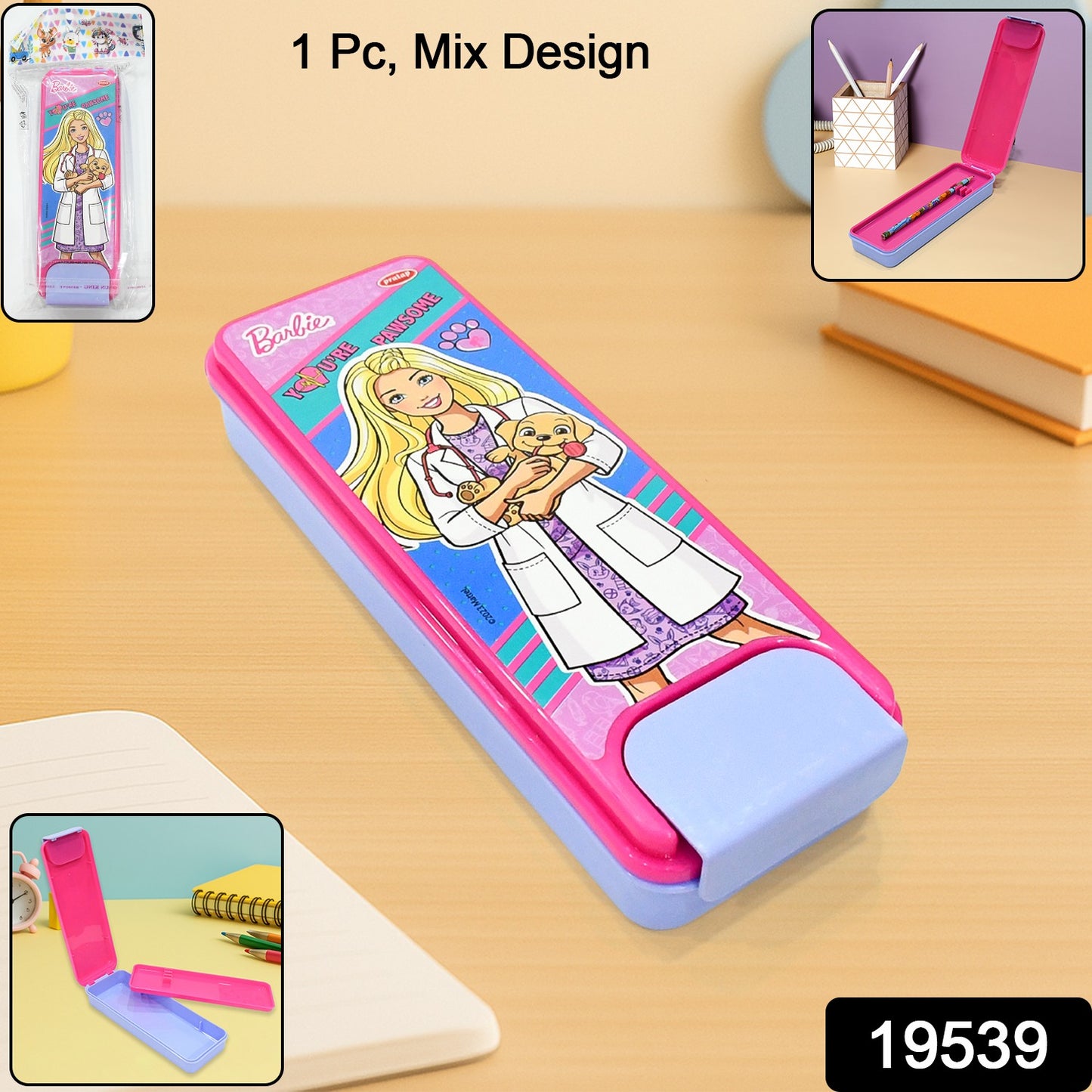 Stylish Cartoon Printed Hard Top Pencil Box For Kids (1 Pc  Mix Design)