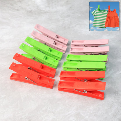Durable Cloth Clips Set Of 12  Strong Grip Plastic Laundry Pegs With Stainless Steel Spring