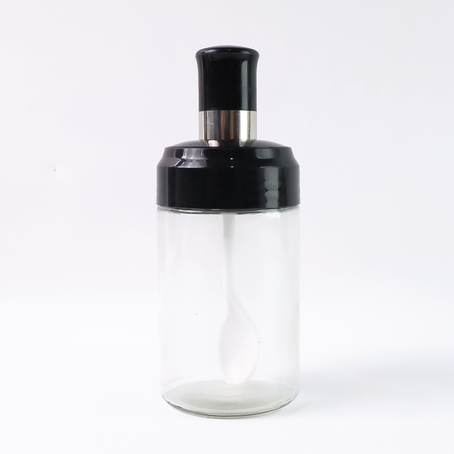 Clear Glass Spice Jar With Integrated Spoon  Airtight Lid (250ml Approx)