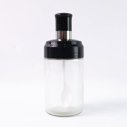 Clear Glass Spice Jar With Integrated Spoon  Airtight Lid (250ml Approx)