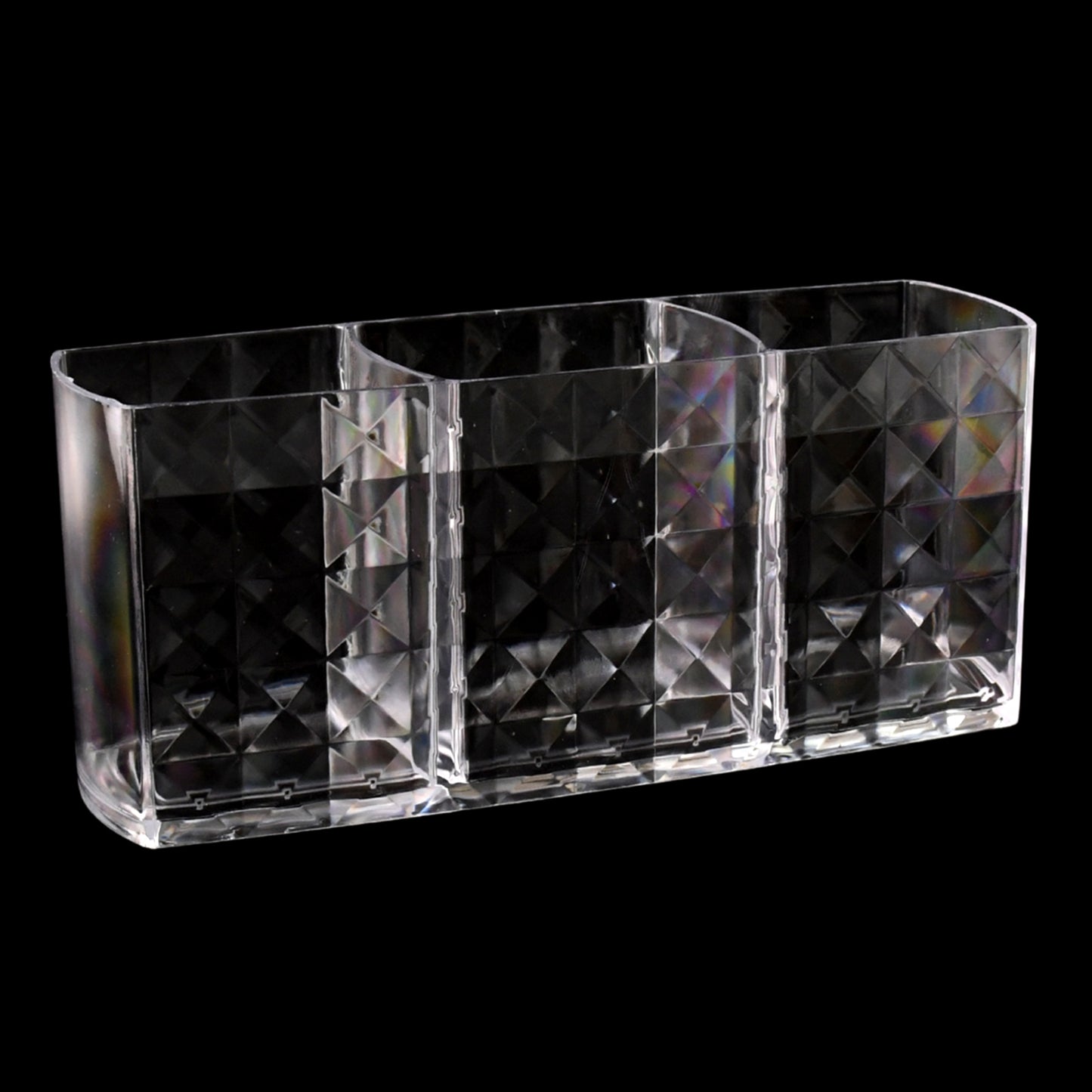 Elegant Crystal-effect 3-compartment Acrylic Makeup Brush Holder (1 Pc)