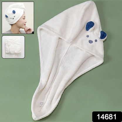 Soft Microfiber Hair Drying Towel Wrap With Cute Animal Ears  Button Closure (1 Pc)