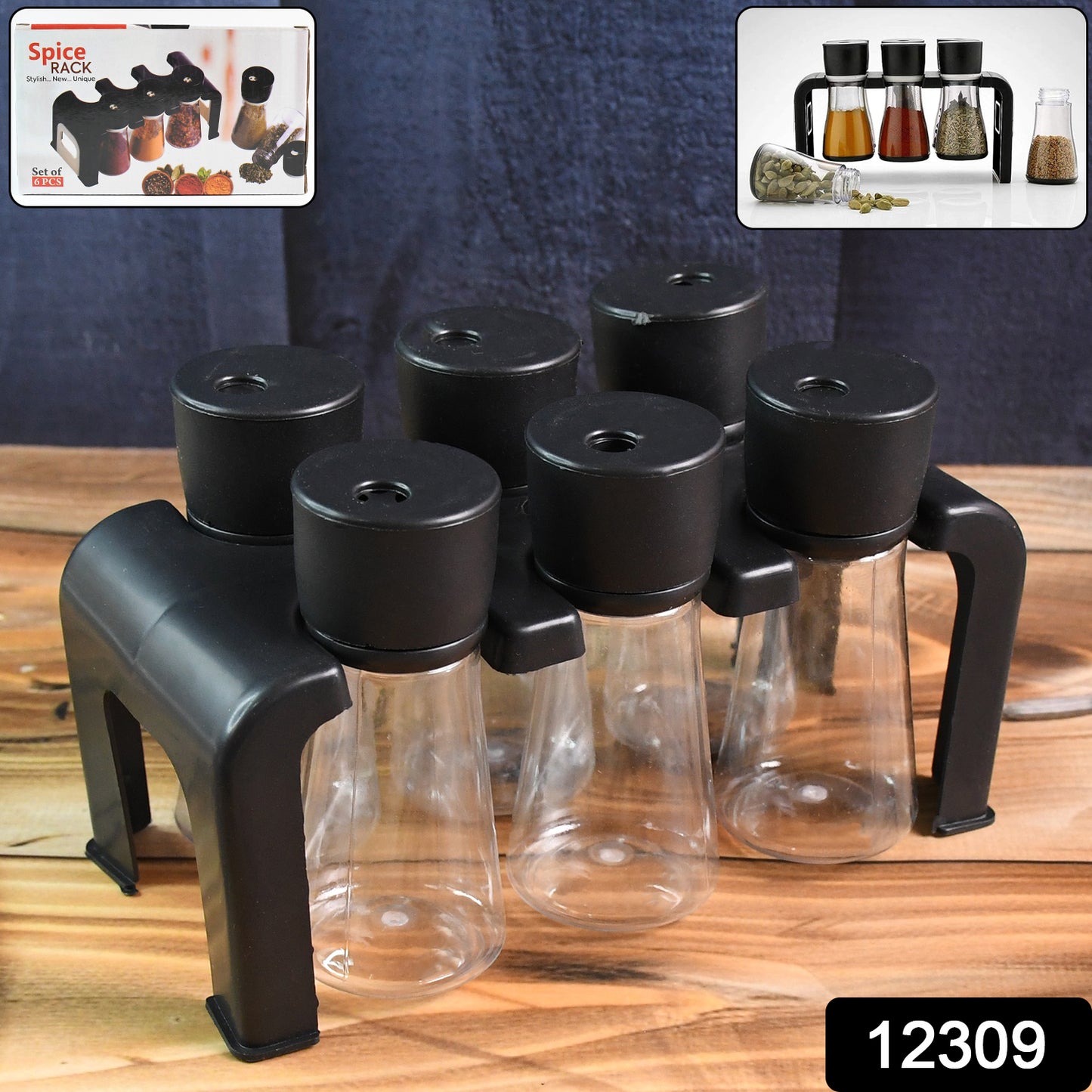 6-piece Plastic Spice Jar Set With Stand