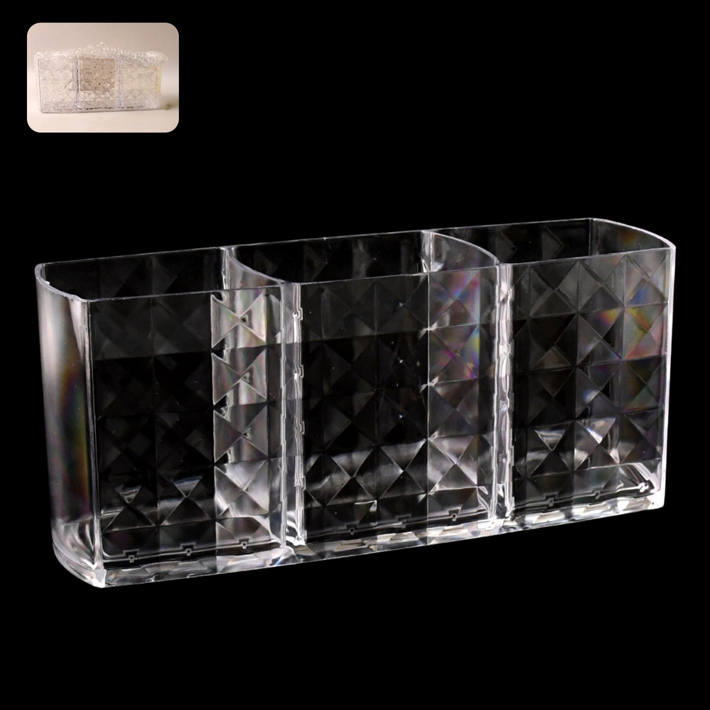 Elegant Crystal-effect 3-compartment Acrylic Makeup Brush Holder (1 Pc)