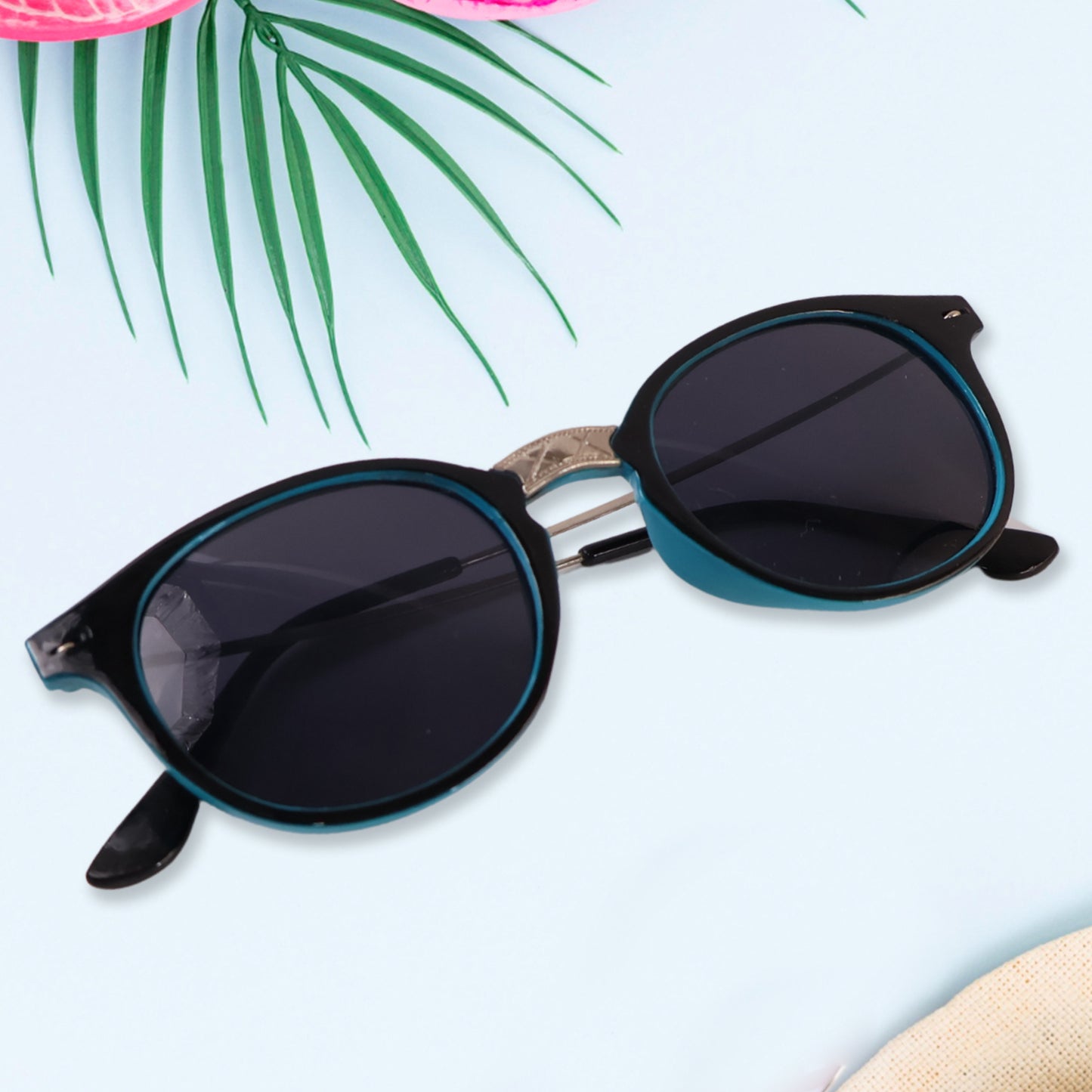 Sky Blue Uv Protected Round Sunglasses Classic Sunglasses For Men  Women Lightweight