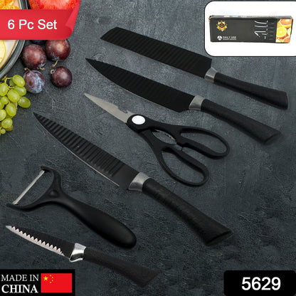 5629 6 Pieces Professional Kitchen Knife Set Meat Knife Chefs Knife With Non-slip Handle For Home Kitchen And Restaurant With Chef Peeler And Scissor (Stainless Steel  6 Pcs Set)