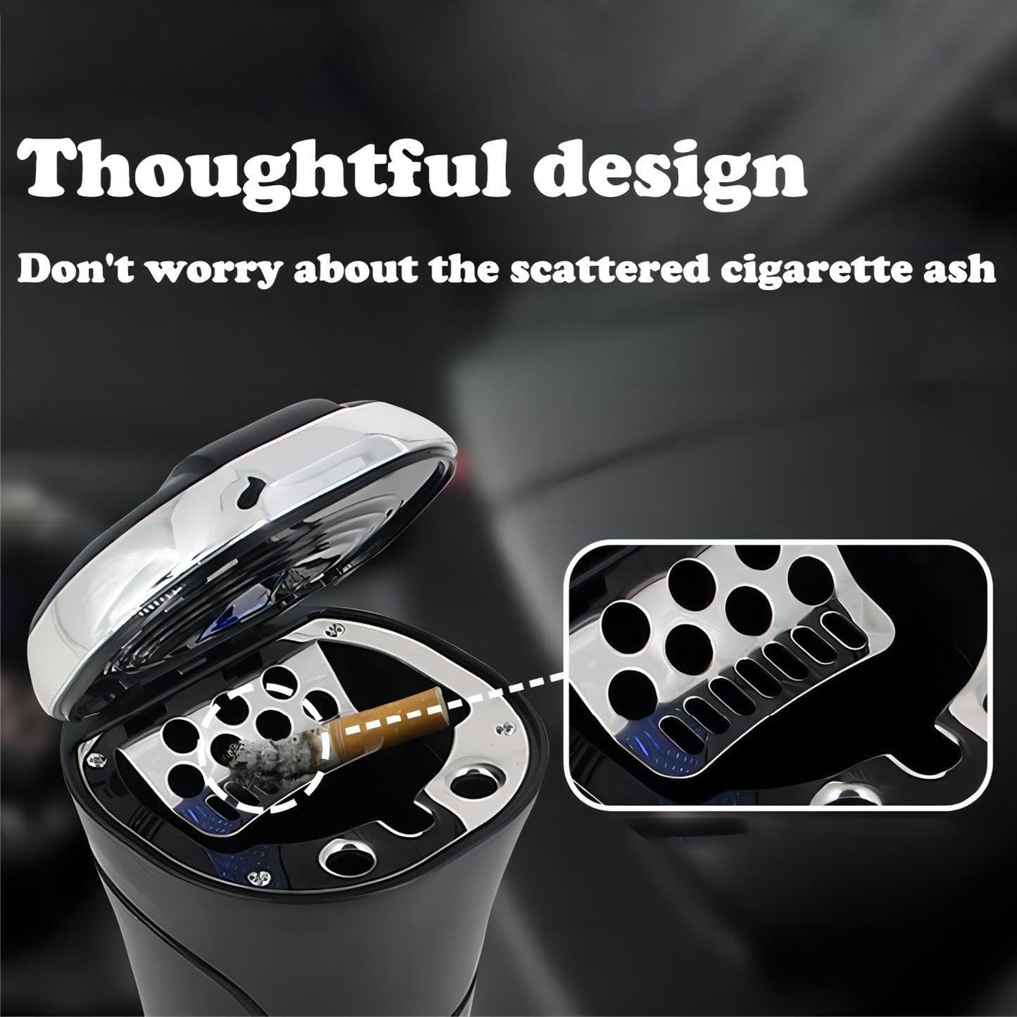 Solar Powered Led Car Ashtray With Flip Lid (1 Pc)